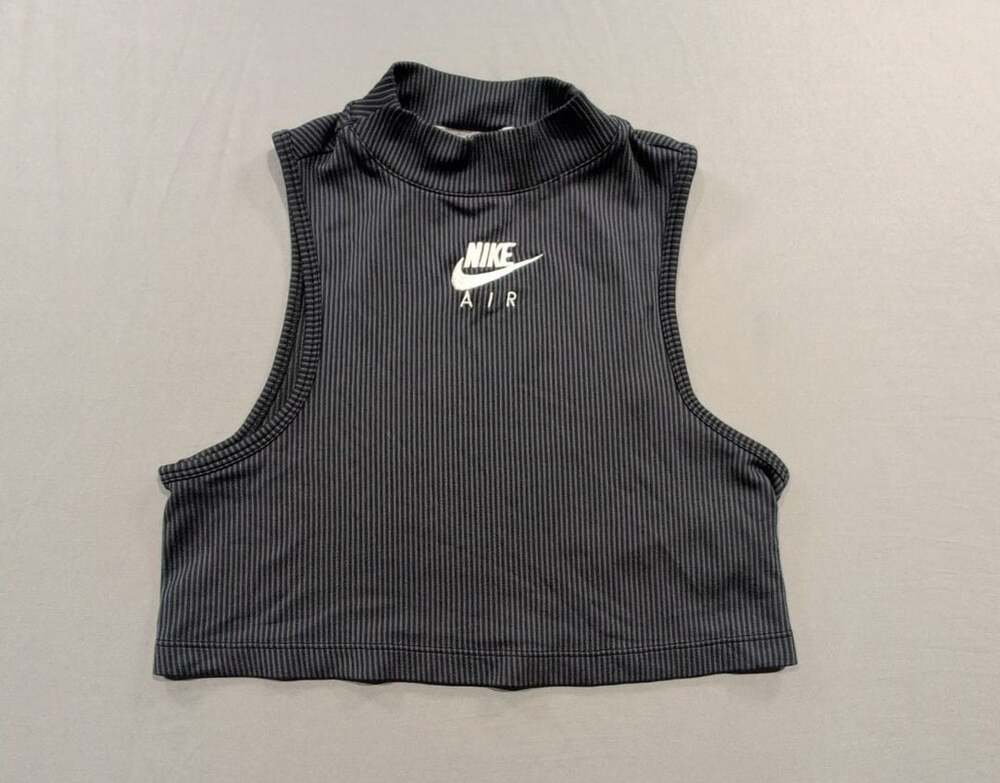 Nike Air Rib Mock Neck Crop Tank Top Size S Black Grey